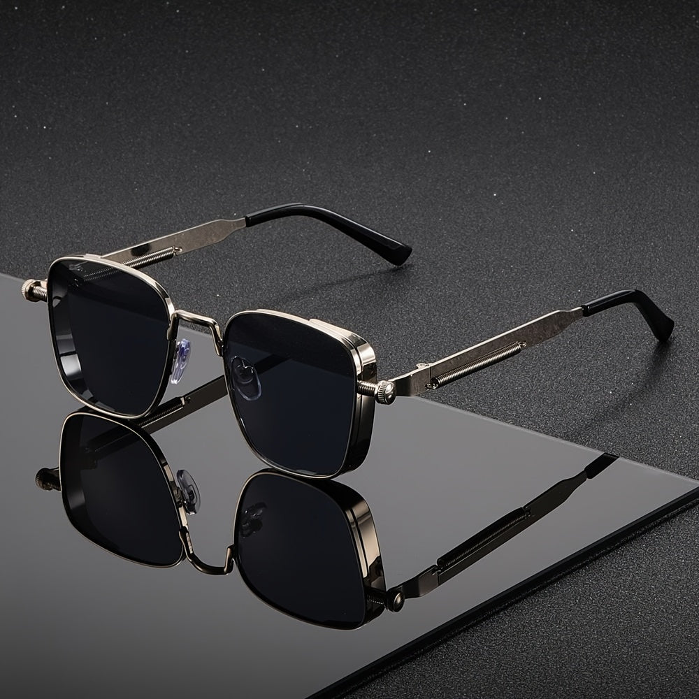 Sunglasses for Men - Steampunk Square Metal Frame - Retro Vintage UV400 Gradient Lenses for - product detail view 11