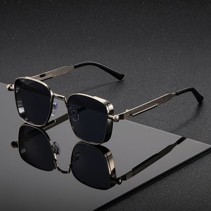 Sunglasses for Men - Steampunk Square Metal Frame - Retro Vintage UV400 Gradient Lenses for - product detail view 11