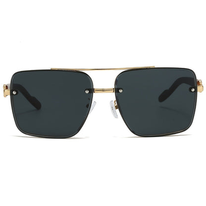 Sunglasses for Men - Wood Grain UV400 Square Bridge Frame - AC Lens Gold PC Lightweight Retro - product detail view 10