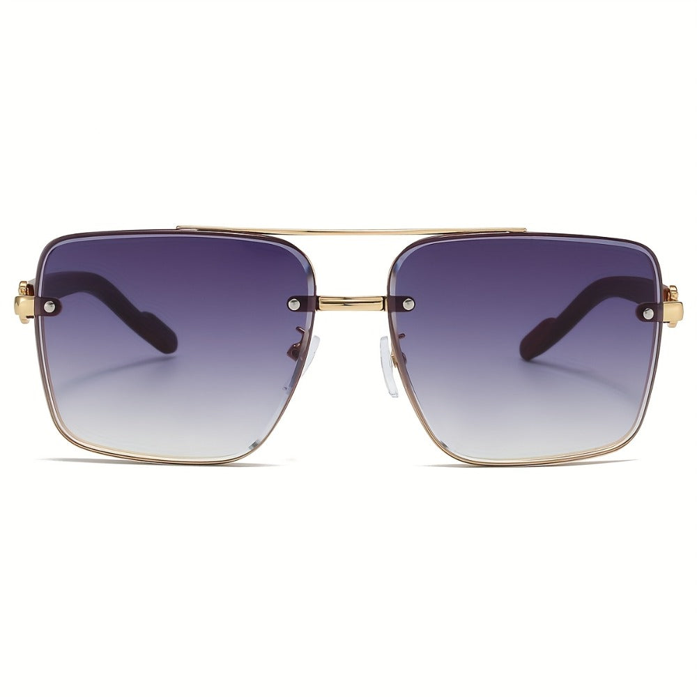 Sunglasses for Men - Wood Grain UV400 Square Bridge Frame - AC Lens Gold PC Lightweight Retro - product detail view 11