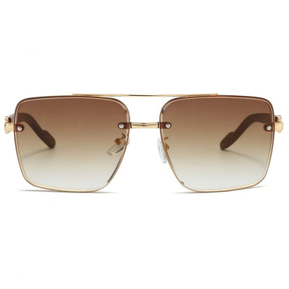 Sunglasses for Men - Wood Grain UV400 Square Bridge Frame - AC Lens Gold PC Lightweight Retro - product detail view 12