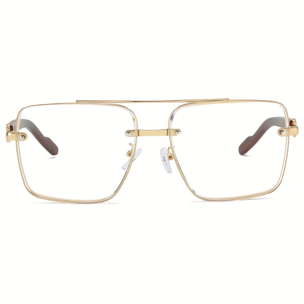 Sunglasses for Men - Wood Grain UV400 Square Bridge Frame - AC Lens Gold PC Lightweight Retro - product detail view 15