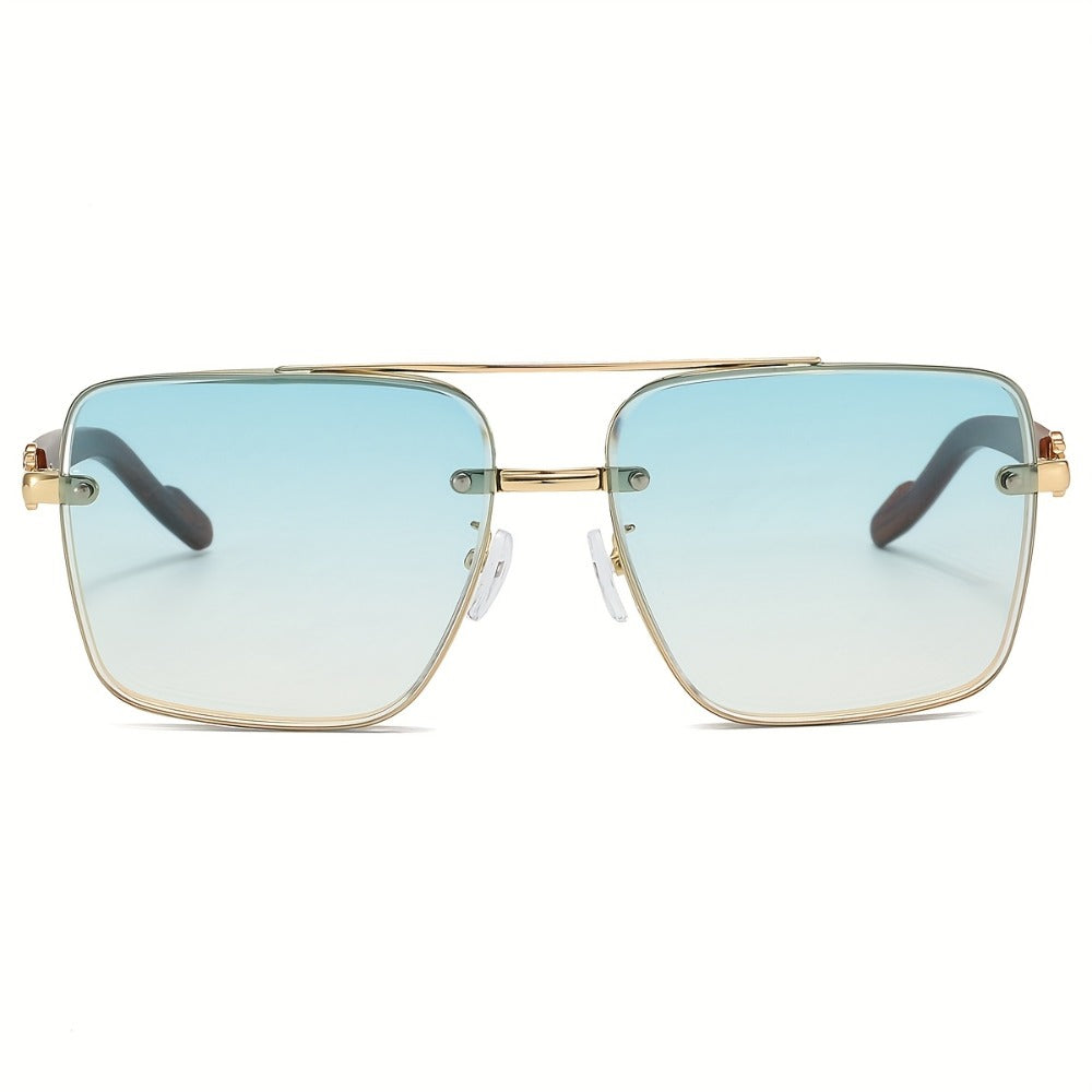 Sunglasses for Men - Wood Grain UV400 Square Bridge Frame - AC Lens Gold PC Lightweight Retro - product detail view 16