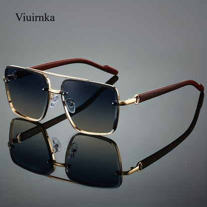 Sunglasses for Men - Wood Grain UV400 Square Bridge Frame - AC Lens Gold PC Lightweight Retro - product detail view 20