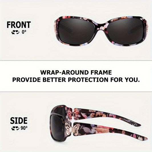 Sunglasses for Women - Wrap Around for , Polarized Butterfly Decor Fashion Glasses with UV - product detail view 2