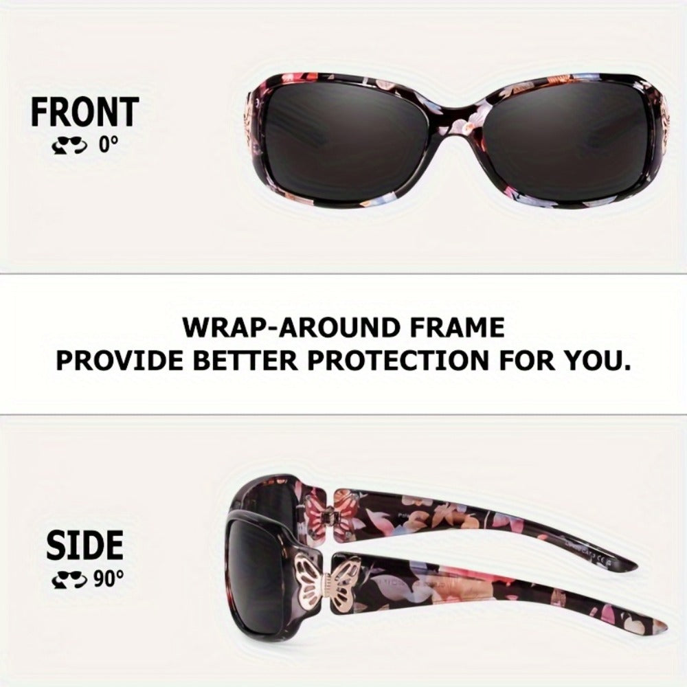 Sunglasses for Women - Wrap Around for , Polarized Butterfly Decor Fashion Glasses with UV - product detail view 2