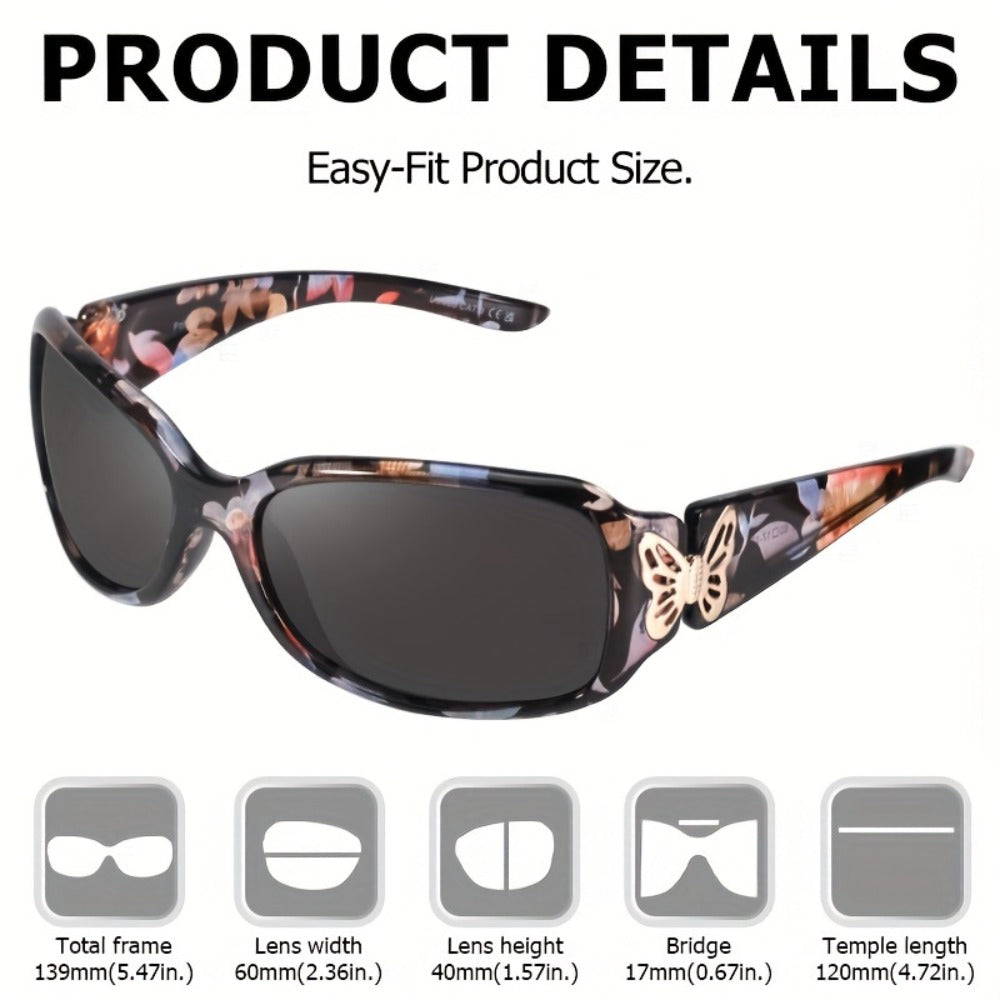 Sunglasses for Women - Wrap Around for , Polarized Butterfly Decor Fashion Glasses with UV - product detail view 6