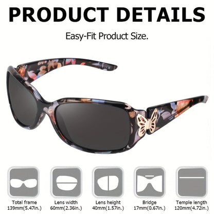 Sunglasses for Women - Wrap Around for , Polarized Butterfly Decor Fashion Glasses with UV - product detail view 6