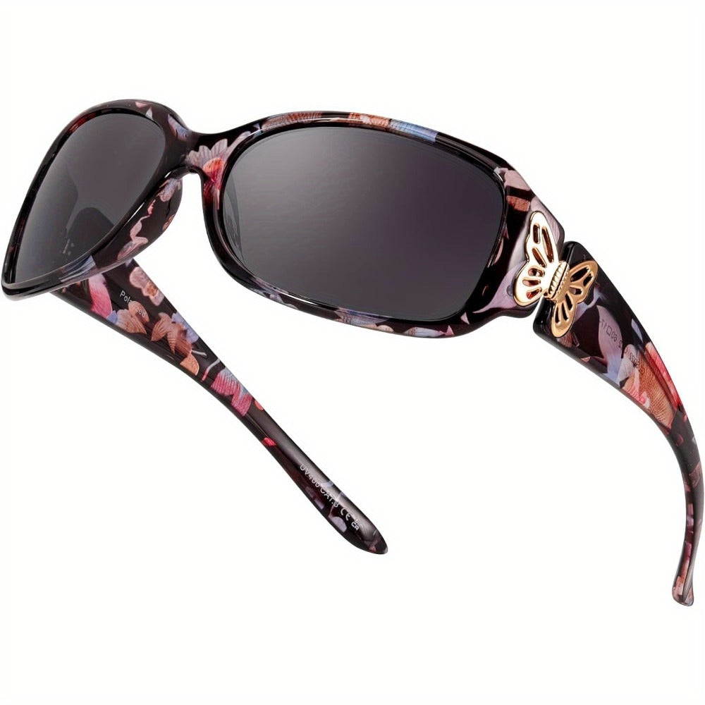 Sunglasses for Women - Wrap Around for , Polarized Butterfly Decor Fashion Glasses with UV - product detail view 9