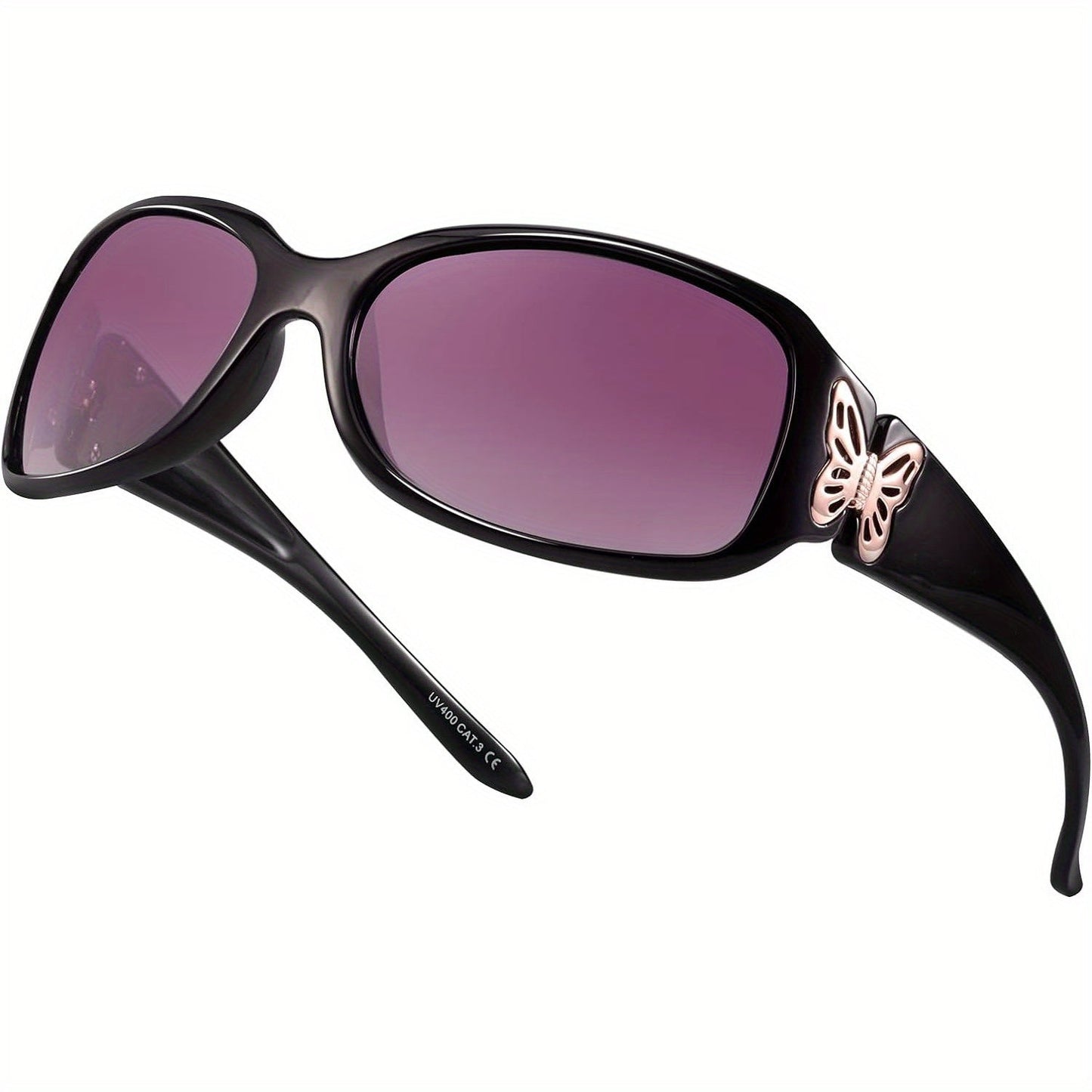 Sunglasses for Women - Wrap Around for , Polarized Butterfly Decor Fashion Glasses with UV - product detail view 25