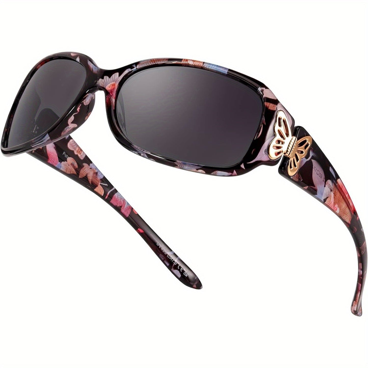 Sunglasses for Women - Wrap Around for , Polarized Butterfly Decor Fashion Glasses with UV - product detail view 26