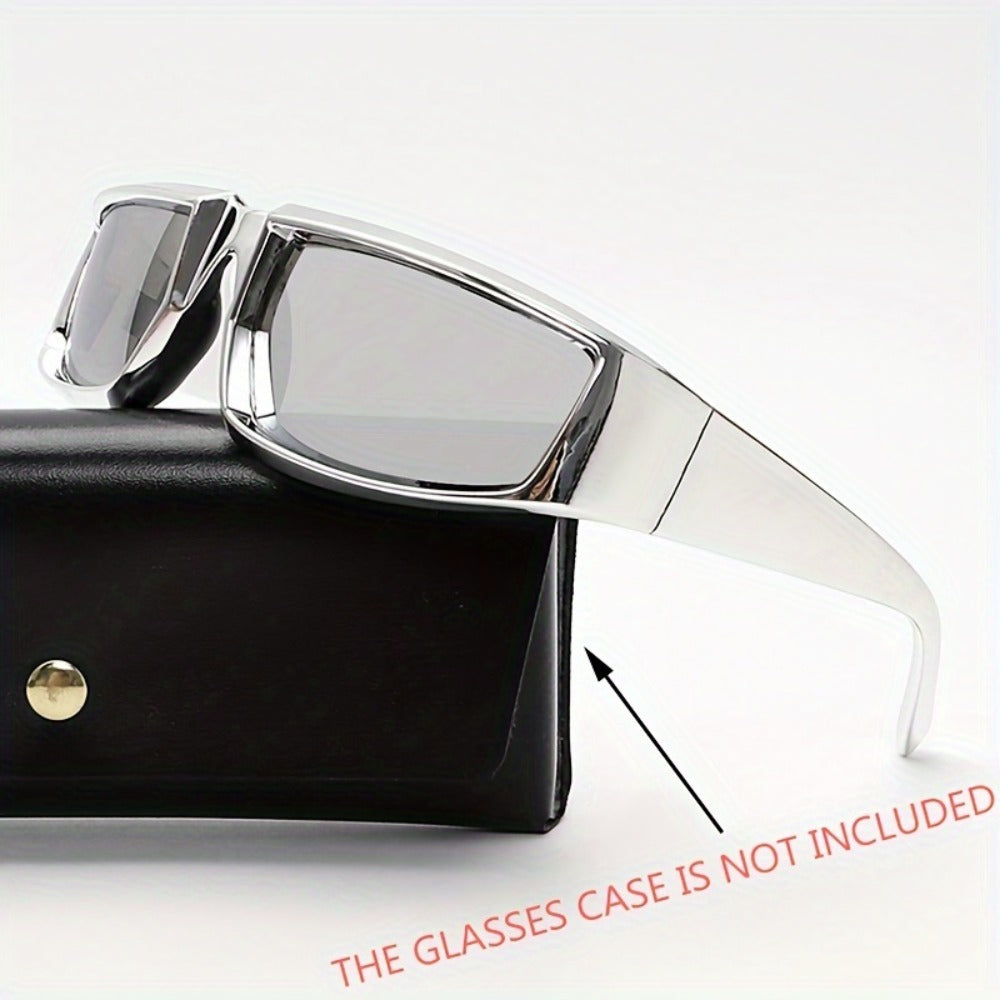 Sunglasses for Men - Y2K Futuristic Wrap Silver Mirror Lens Polygonal Tech Style Fashion - product detail view 3