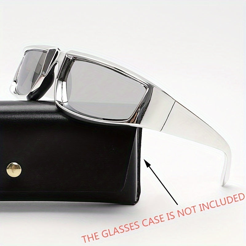 Sunglasses for Men - Y2K Futuristic Wrap Silver Mirror Lens Polygonal Tech Style Fashion - product detail view 9