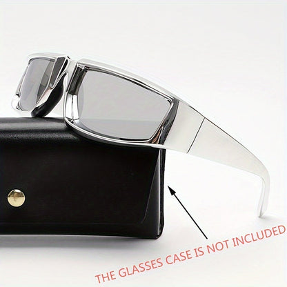 Sunglasses for Men - Y2K Futuristic Wrap Silver Mirror Lens Polygonal Tech Style Fashion - product detail view 9
