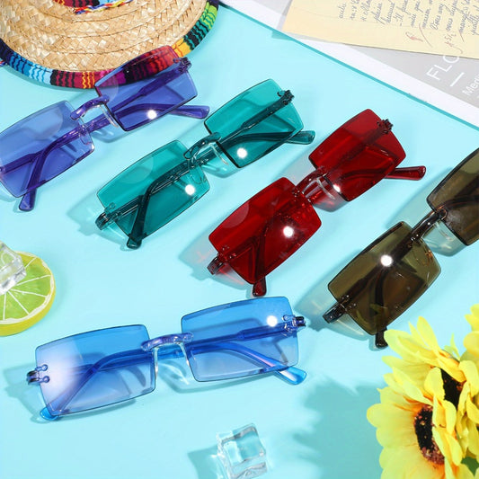 Sunglasses for Men - Y2K Glasses Bulk 12 Pairs Women Rimless Rectangle Vintage Retro Eyewear - product detail view 2