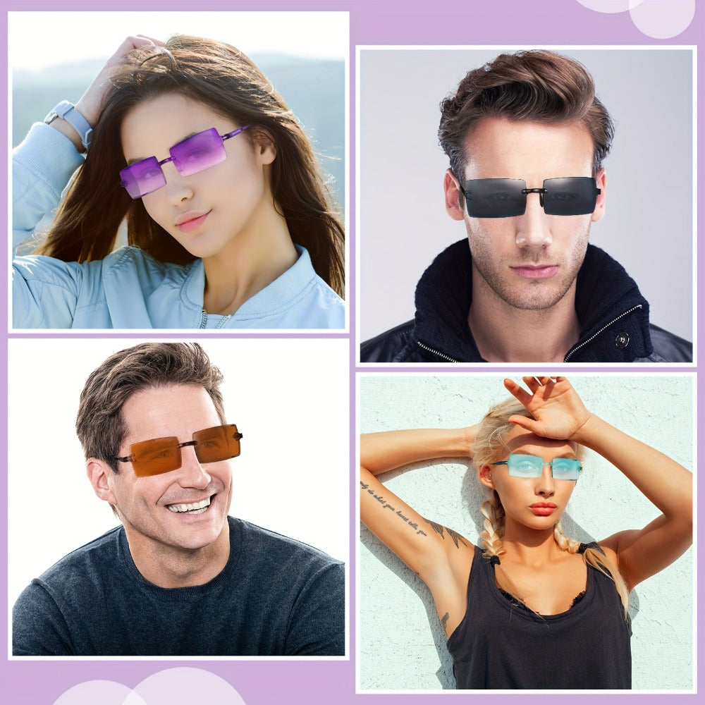 Sunglasses for Men - Y2K Glasses Bulk 12 Pairs Women Rimless Rectangle Vintage Retro Eyewear - product detail view 3