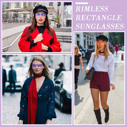Sunglasses for Men - Y2K Glasses Bulk 12 Pairs Women Rimless Rectangle Vintage Retro Eyewear - product detail view 5
