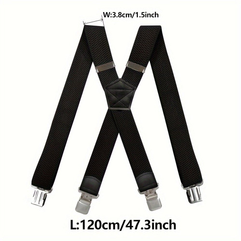Suspenders & Braces - Heavy Duty for Men 1.5 Inch Wide X-Back 4 Strong Metal Clamps Adjustable - product detail view 2