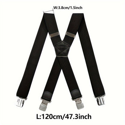 Suspenders & Braces - Heavy Duty for Men 1.5 Inch Wide X-Back 4 Strong Metal Clamps Adjustable - product detail view 2