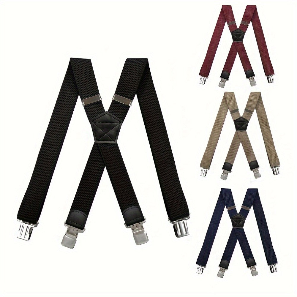 Suspenders & Braces - Heavy Duty for Men 1.5 Inch Wide X-Back 4 Strong Metal Clamps Adjustable - product detail view 4