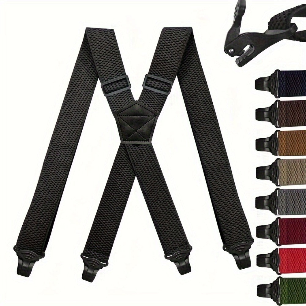 Suspenders & Braces - Work for Men Wide X-Back Heavy Duty 4 Clips 120cm Elastic Adjustable Strap - main product view