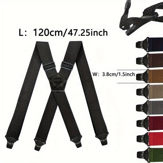Suspenders & Braces - Work for Men Wide X-Back Heavy Duty 4 Clips 120cm Elastic Adjustable Strap - product detail view 2