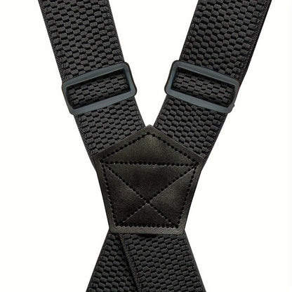 Suspenders & Braces - Work for Men Wide X-Back Heavy Duty 4 Clips 120cm Elastic Adjustable Strap - product detail view 4
