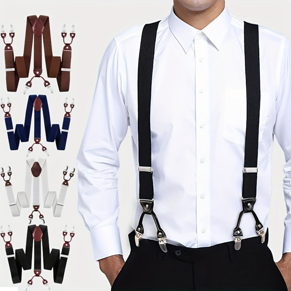 Suspenders & Braces - for Men Y-Back PU Leather Heavy Duty Elastic Brace with 6 Metal Clips - main product view
