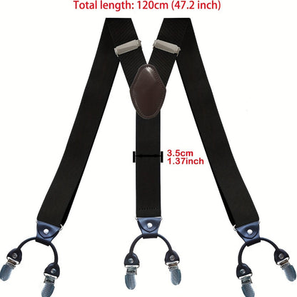 Suspenders & Braces - for Men Y-Back PU Leather Heavy Duty Elastic Brace with 6 Metal Clips - product detail view 2