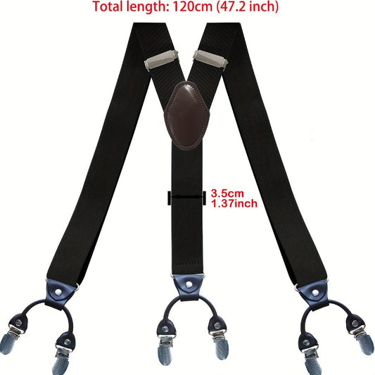 Suspenders & Braces - for Men Y-Back PU Leather Heavy Duty Elastic Brace with 6 Metal Clips - product detail view 2