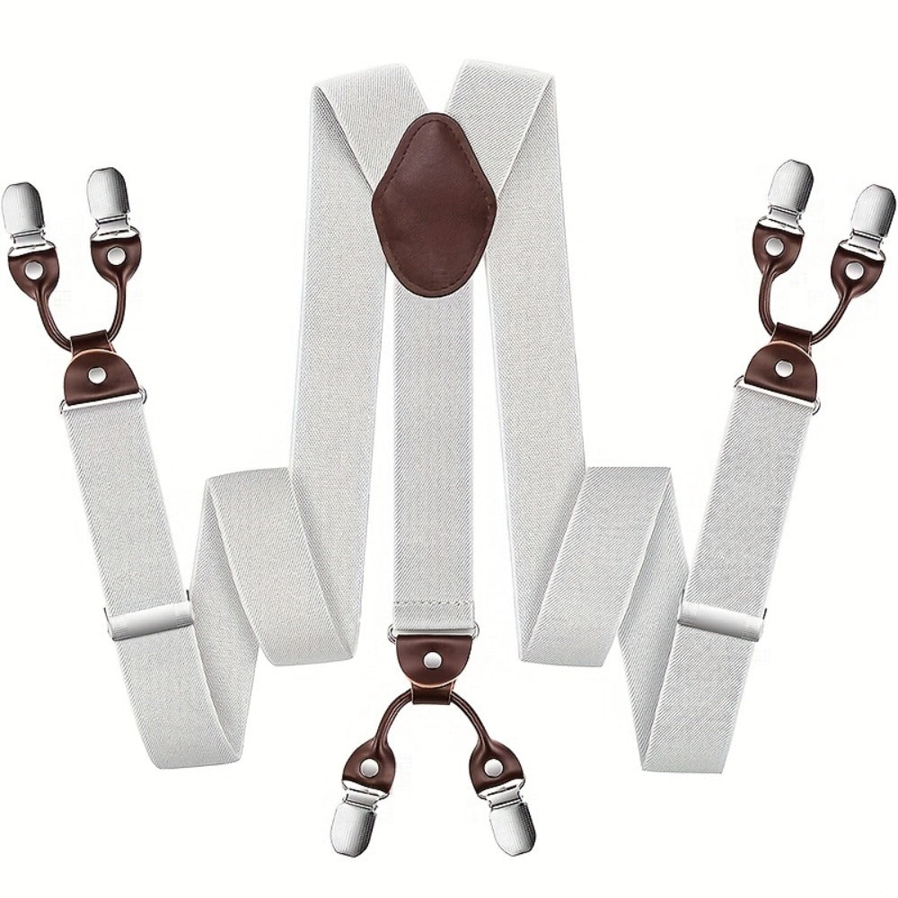 Suspenders & Braces - for Men Y-Back PU Leather Heavy Duty Elastic Brace with 6 Metal Clips - product detail view 3