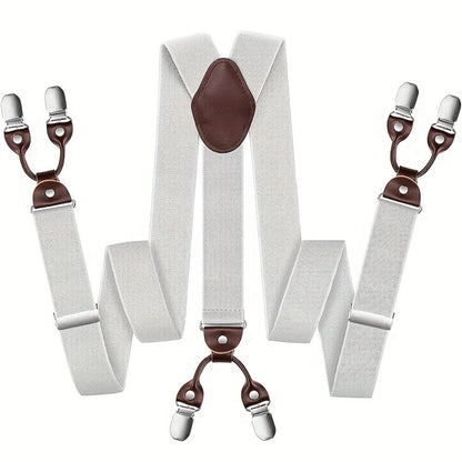 Suspenders & Braces - for Men Y-Back PU Leather Heavy Duty Elastic Brace with 6 Metal Clips - product detail view 3