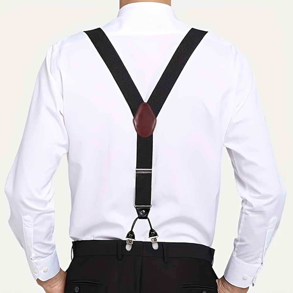 Suspenders & Braces - for Men Y-Back PU Leather Heavy Duty Elastic Brace with 6 Metal Clips - product detail view 4