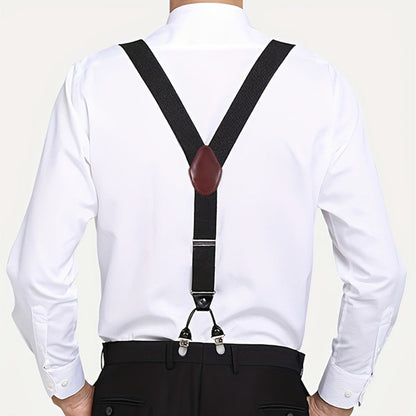 Suspenders & Braces - for Men Y-Back PU Leather Heavy Duty Elastic Brace with 6 Metal Clips - product detail view 4