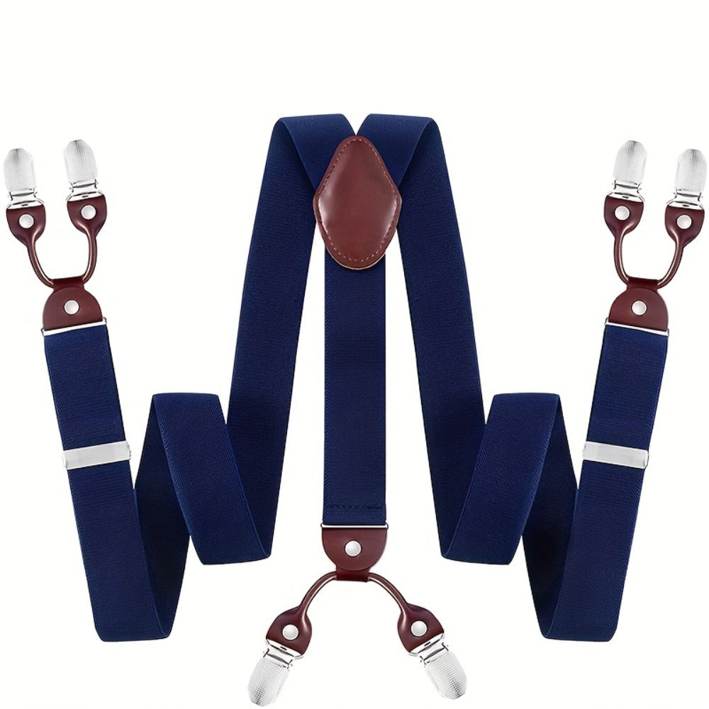 Suspenders & Braces - for Men Y-Back PU Leather Heavy Duty Elastic Brace with 6 Metal Clips - product detail view 5