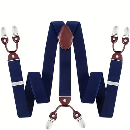 Suspenders & Braces - for Men Y-Back PU Leather Heavy Duty Elastic Brace with 6 Metal Clips - product detail view 5