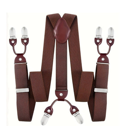Suspenders & Braces - for Men Y-Back PU Leather Heavy Duty Elastic Brace with 6 Metal Clips - product detail view 6