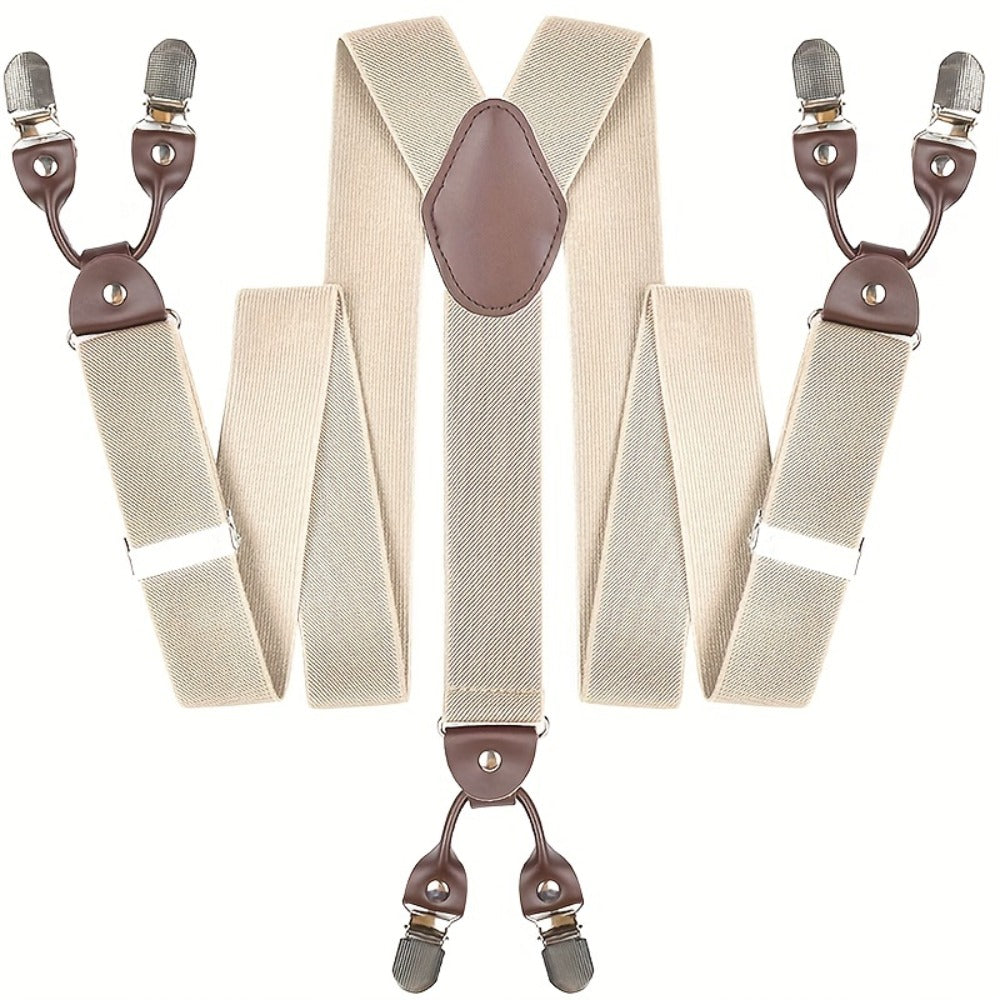 Suspenders & Braces - for Men Y-Back PU Leather Heavy Duty Elastic Brace with 6 Metal Clips - product detail view 7