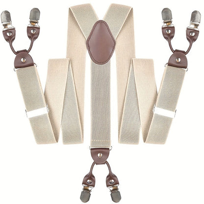 Suspenders & Braces - for Men Y-Back PU Leather Heavy Duty Elastic Brace with 6 Metal Clips - product detail view 7