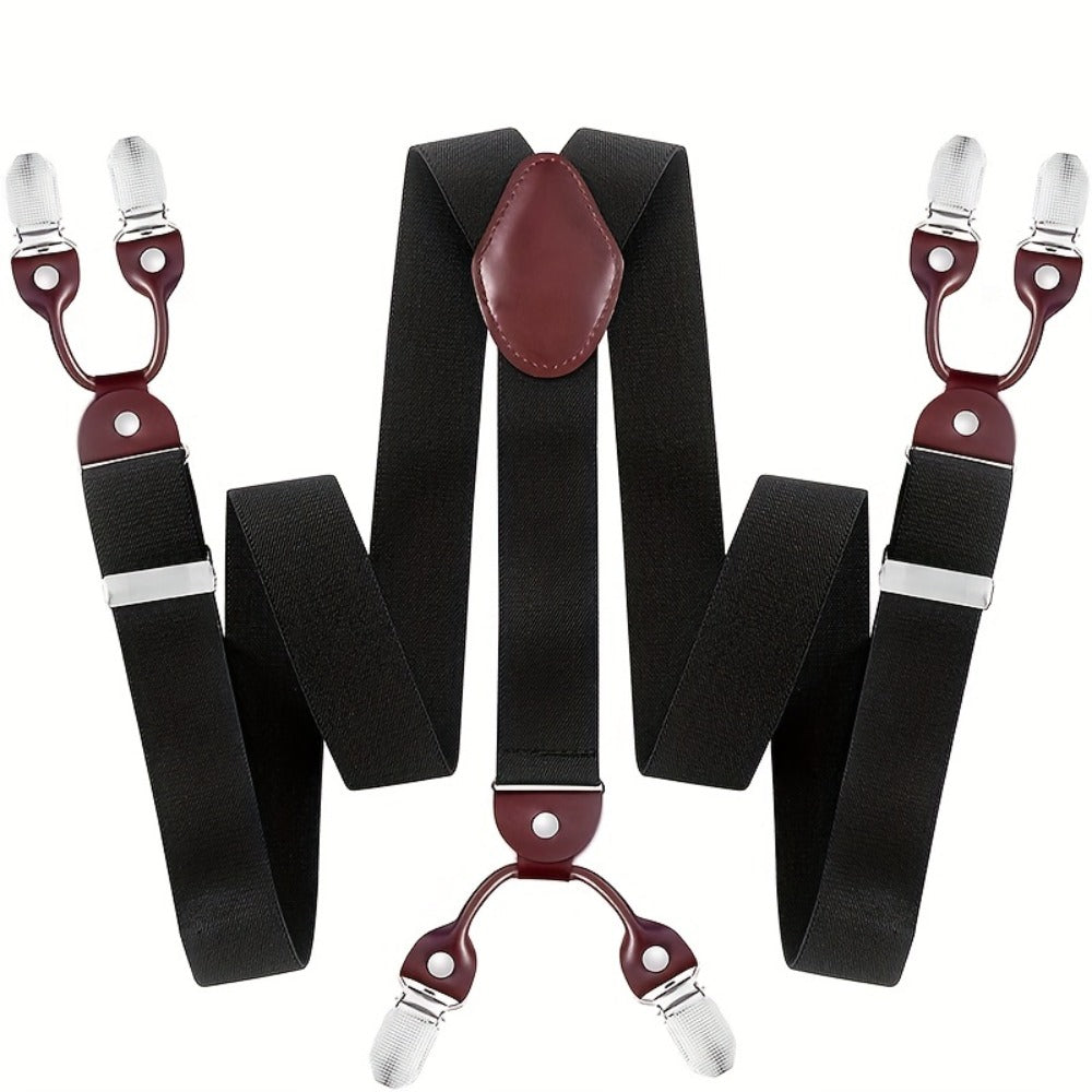 Suspenders & Braces - for Men Y-Back PU Leather Heavy Duty Elastic Brace with 6 Metal Clips - product detail view 8