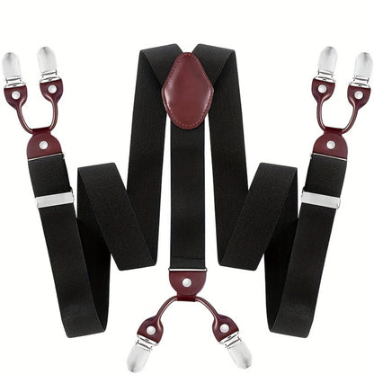 Suspenders & Braces - for Men Y-Back PU Leather Heavy Duty Elastic Brace with 6 Metal Clips - product detail view 8
