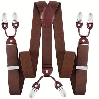 Suspenders & Braces - for Men Y-Back PU Leather Heavy Duty Elastic Brace with 6 Metal Clips - product detail view 10