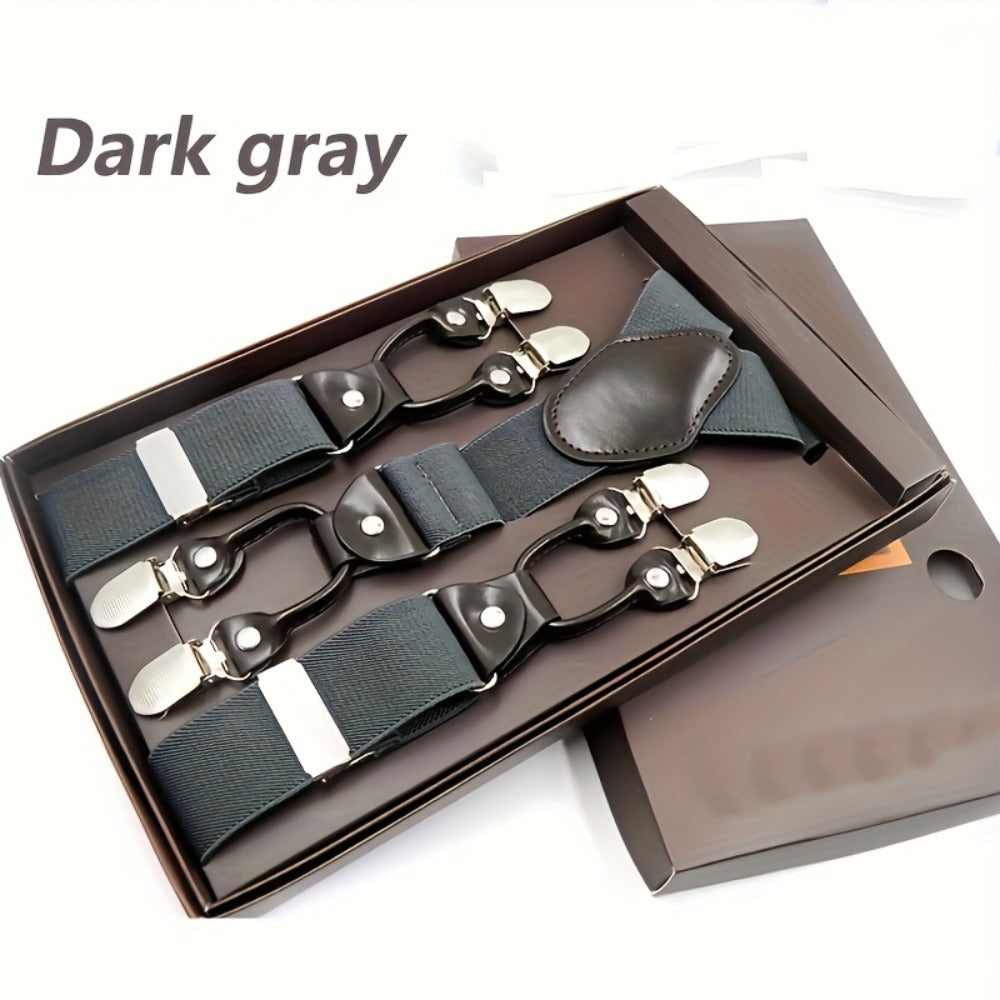 Suspenders & Braces - for Men Y-Back PU Leather Heavy Duty Elastic Brace with 6 Metal Clips - product detail view 11