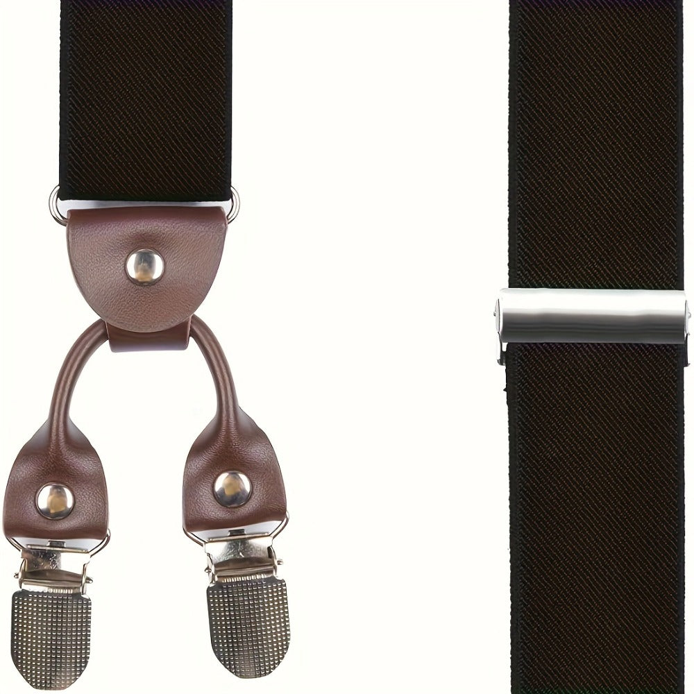 Suspenders & Braces - for Men Y-Back PU Leather Heavy Duty Elastic Brace with 6 Metal Clips - product detail view 12