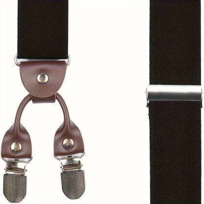 Suspenders & Braces - for Men Y-Back PU Leather Heavy Duty Elastic Brace with 6 Metal Clips - product detail view 12