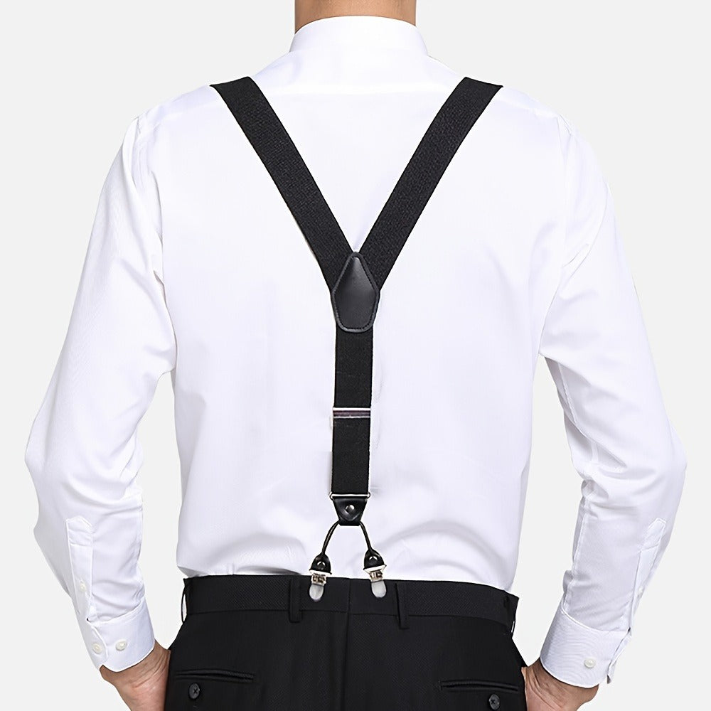 Suspenders & Braces - for Men Y-Back PU Leather Heavy Duty Elastic Brace with 6 Metal Clips - product detail view 14