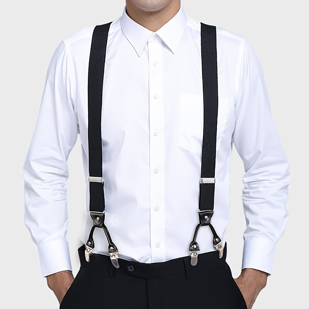 Suspenders & Braces - for Men Y-Back PU Leather Heavy Duty Elastic Brace with 6 Metal Clips - product detail view 15