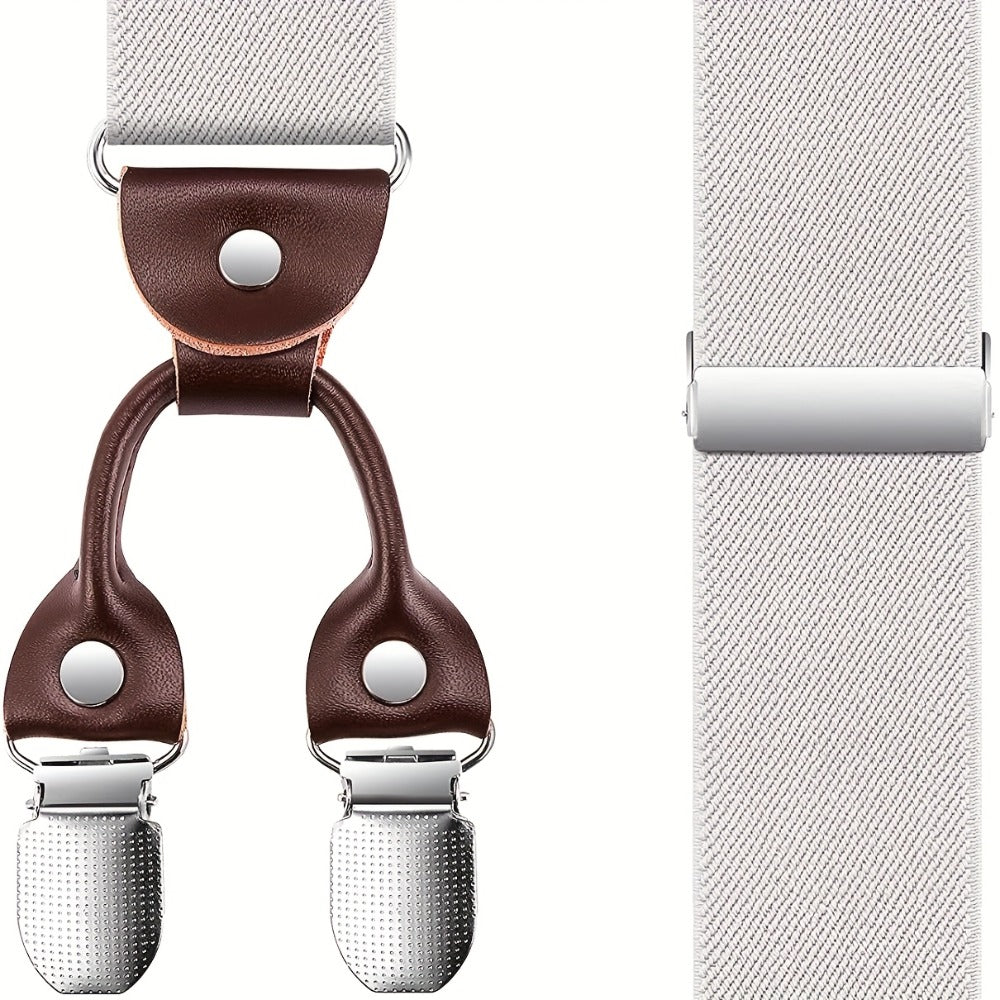 Suspenders & Braces - for Men Y-Back PU Leather Heavy Duty Elastic Brace with 6 Metal Clips - product detail view 16