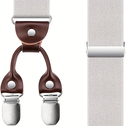 Suspenders & Braces - for Men Y-Back PU Leather Heavy Duty Elastic Brace with 6 Metal Clips - product detail view 16