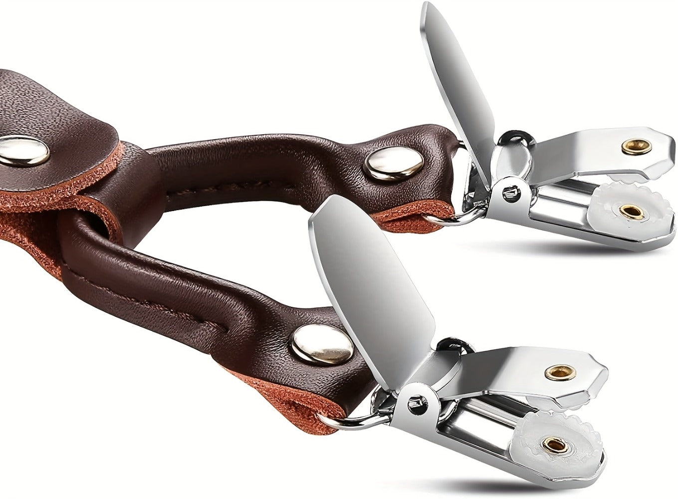 Suspenders & Braces - for Men Y-Back PU Leather Heavy Duty Elastic Brace with 6 Metal Clips - product detail view 17